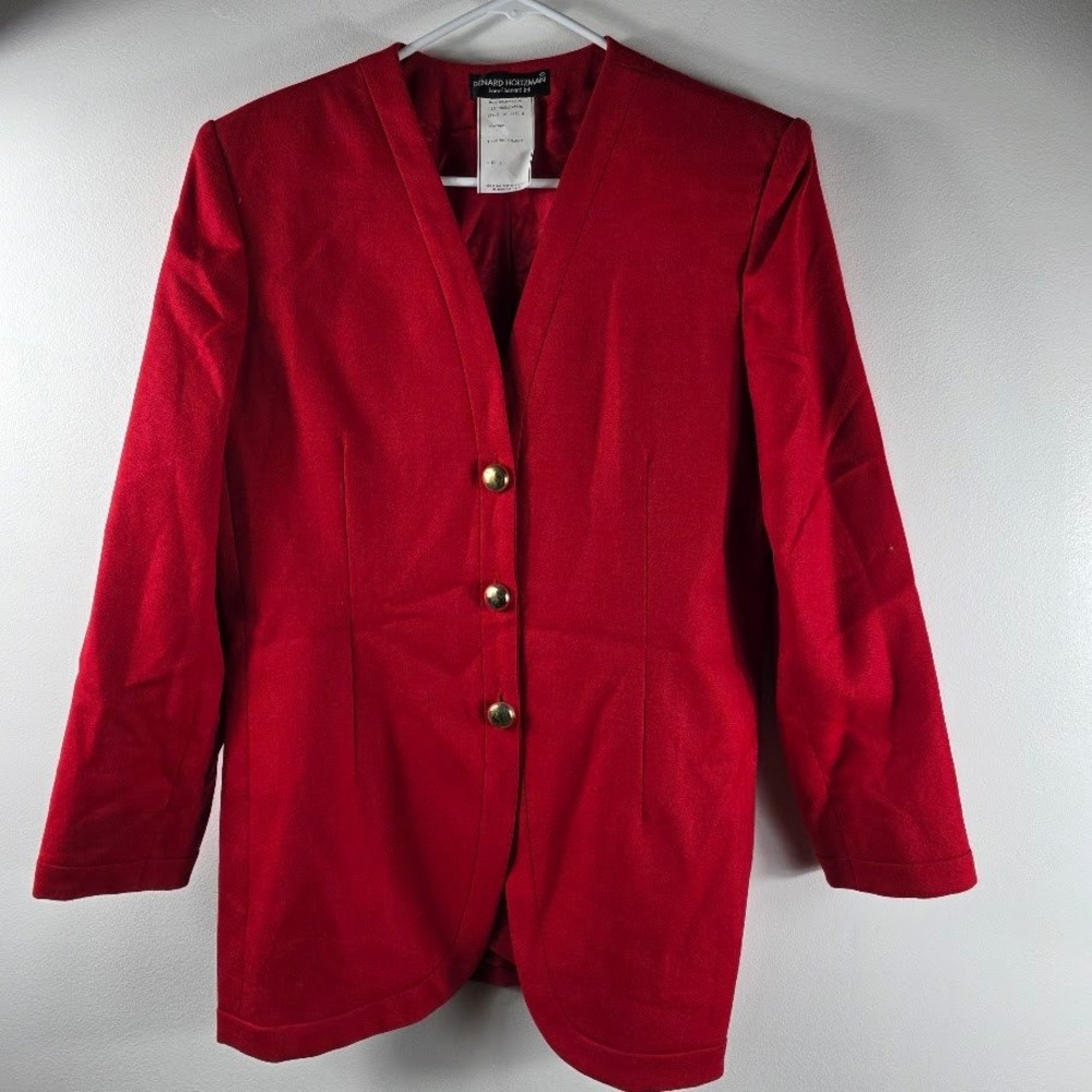 Vintage Benard Holtzman‎ Red Wool Blazer Jacket Size 8 Gold Buttons Czech